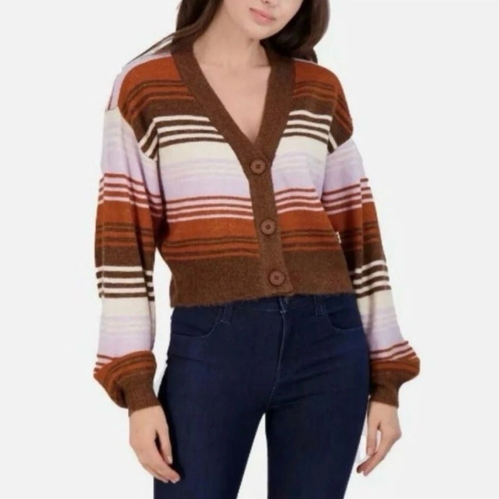 Kendall & Kylie Cozy Striped Cropped Cardigan Size M